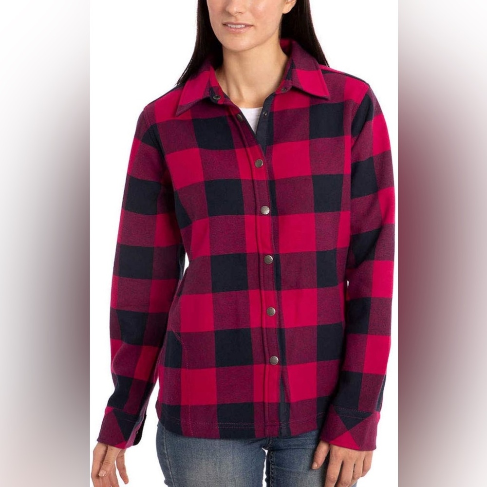 Orvis Womens Fleece Lined Flannel Shirt Jacket Size XL Buffalo Plaid